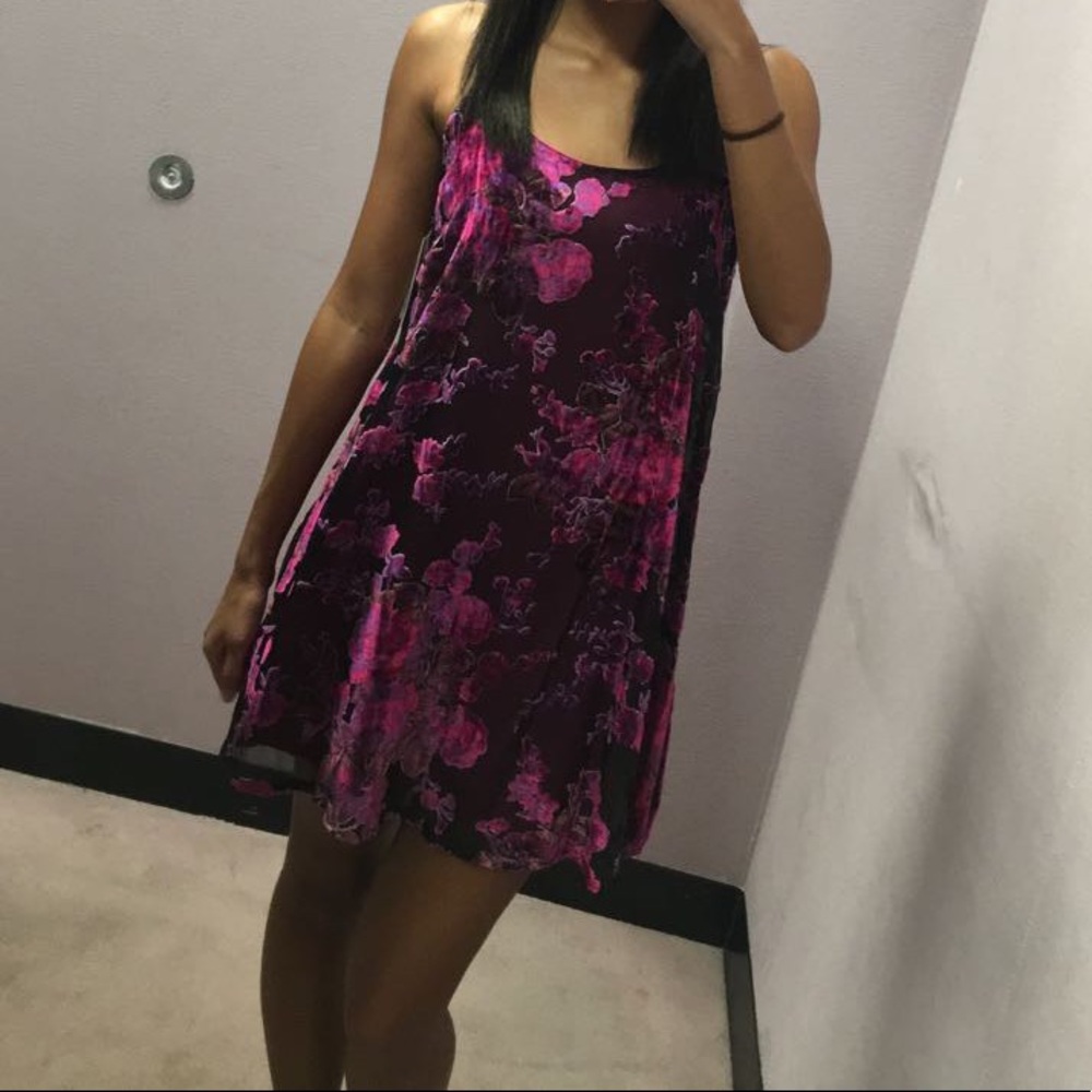 Pink and Purple Velvet Floral Dress